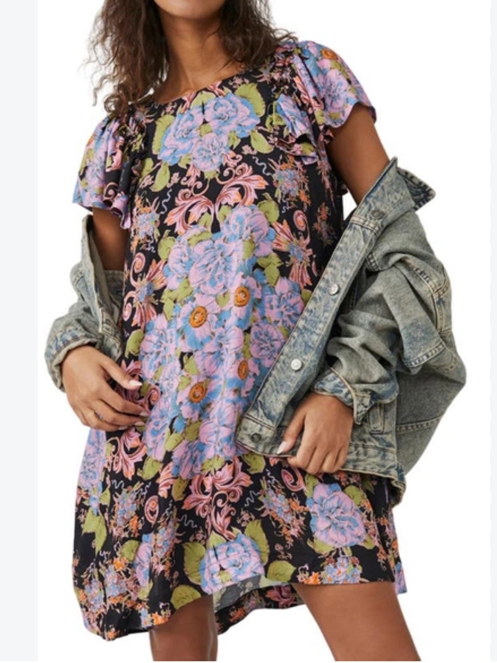 Free People Yara Black Floral Swing Dress